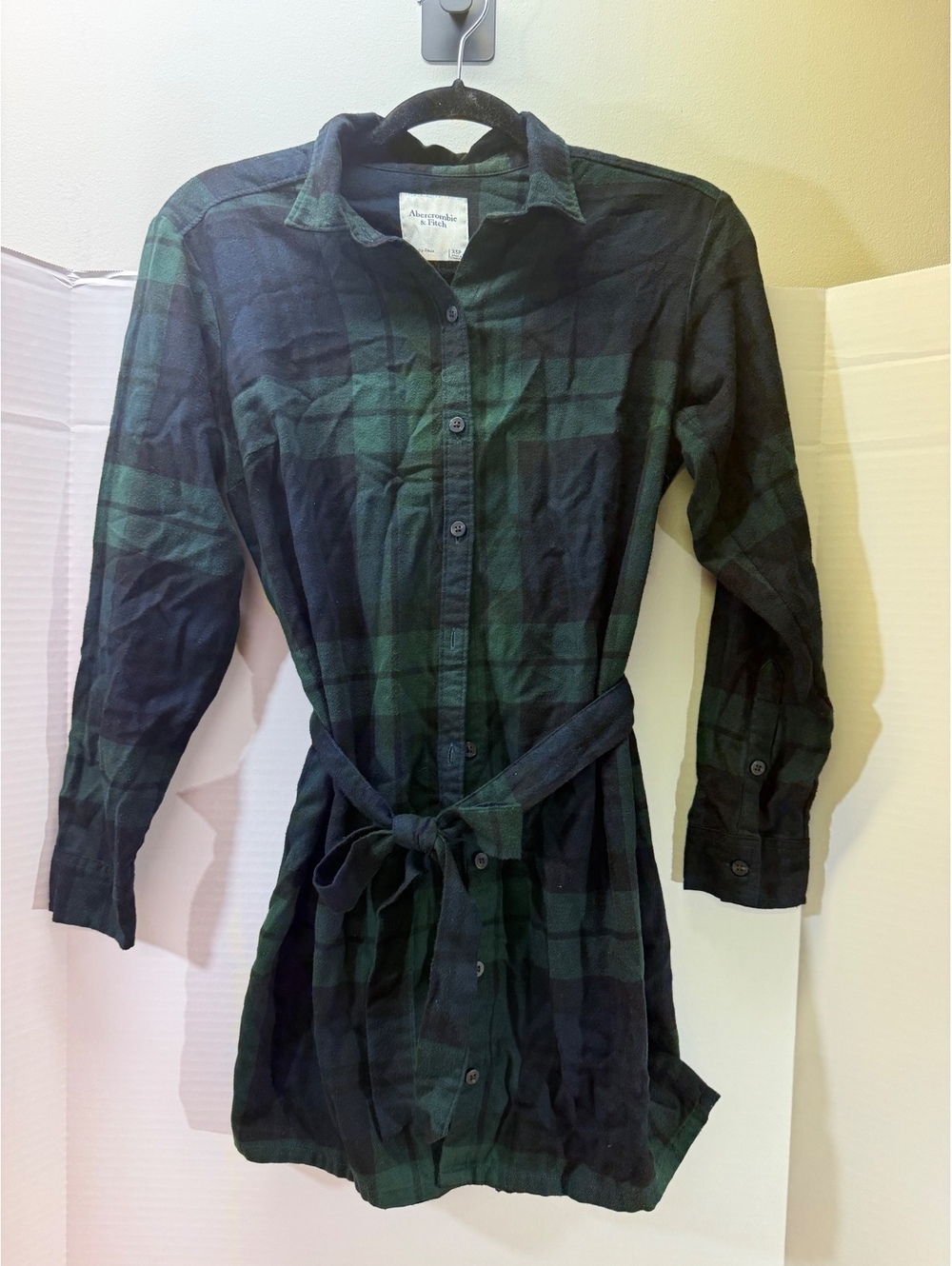 Abercrombie & Fitch Green Plaid Belted Shirt Dress Size XSP - Picture 2 of 4